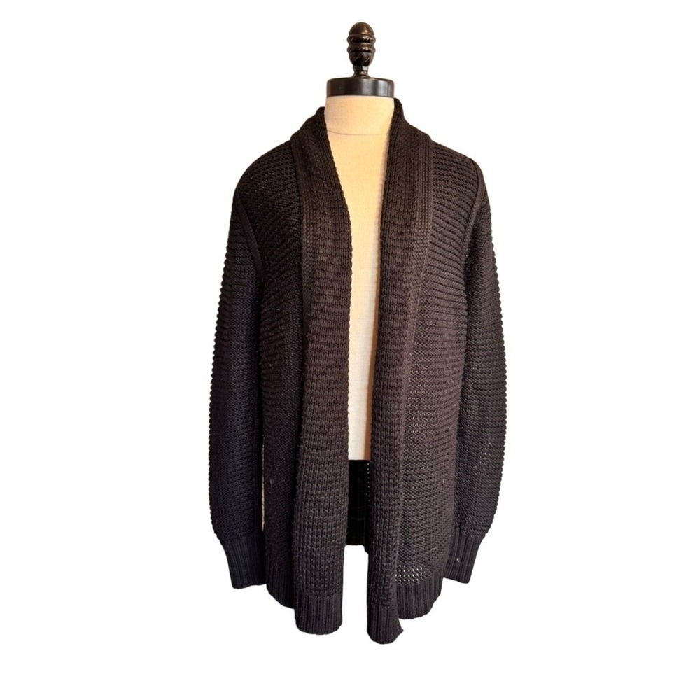 Banana Republic Womens Black Shawl Collar Organic Cotton Chunky Knit Cardigan L